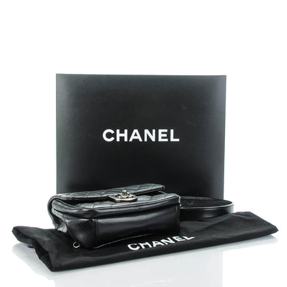 Chanel Shiny Goatskin Quilted Small Double Carry Waist Chain Flap Black 4 of 9