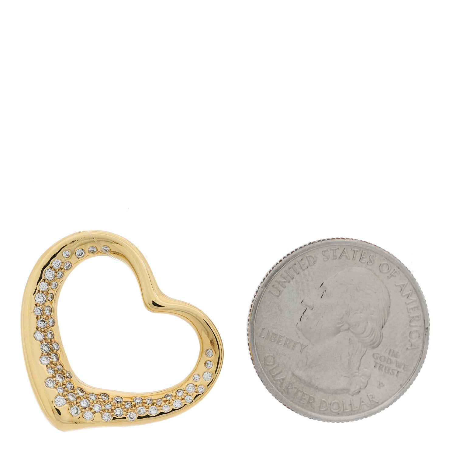 Tiffany 18K Yellow Gold Diamond 28mm Elsa Peretti Open Heart Pendant 2 of 3