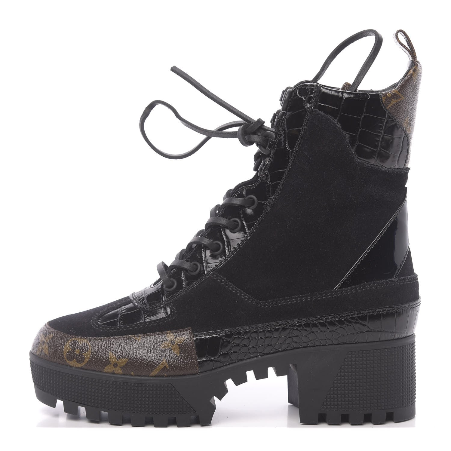 Louis Vuitton Suede Calfskin Monogram Laureate Platform Desert Boots 39 Black 1 of 8