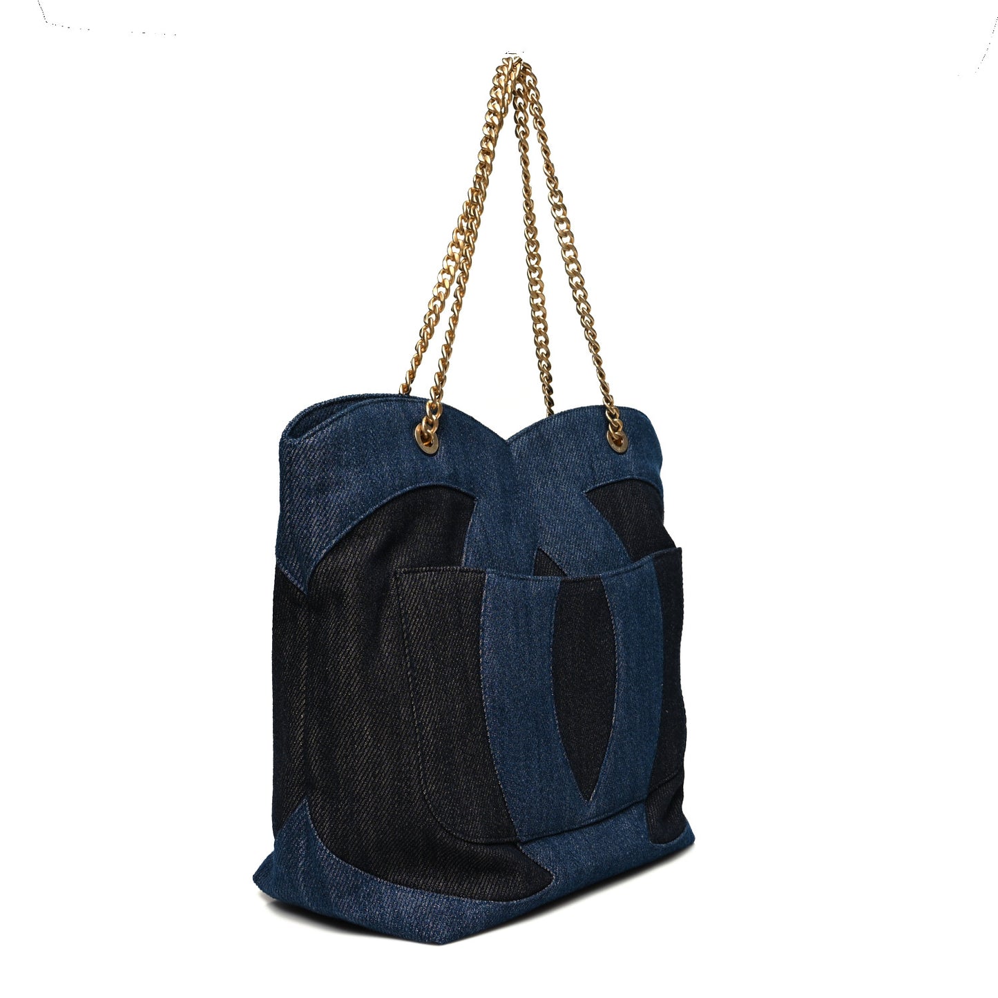 Denim Large Two Tone CC Shopping Tote Blue