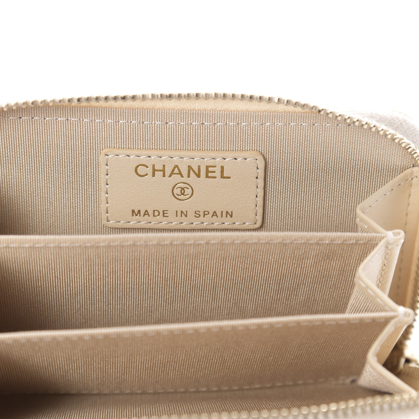Lambskin Quilted 19 Zip Around Coin Purse Wallet Beige