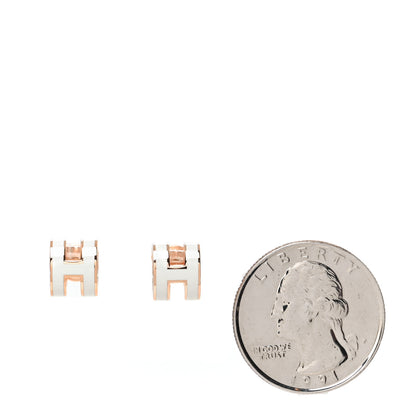 Hermes Rose Gold Lacquered Mini Pop H Earrings White 2 of 4