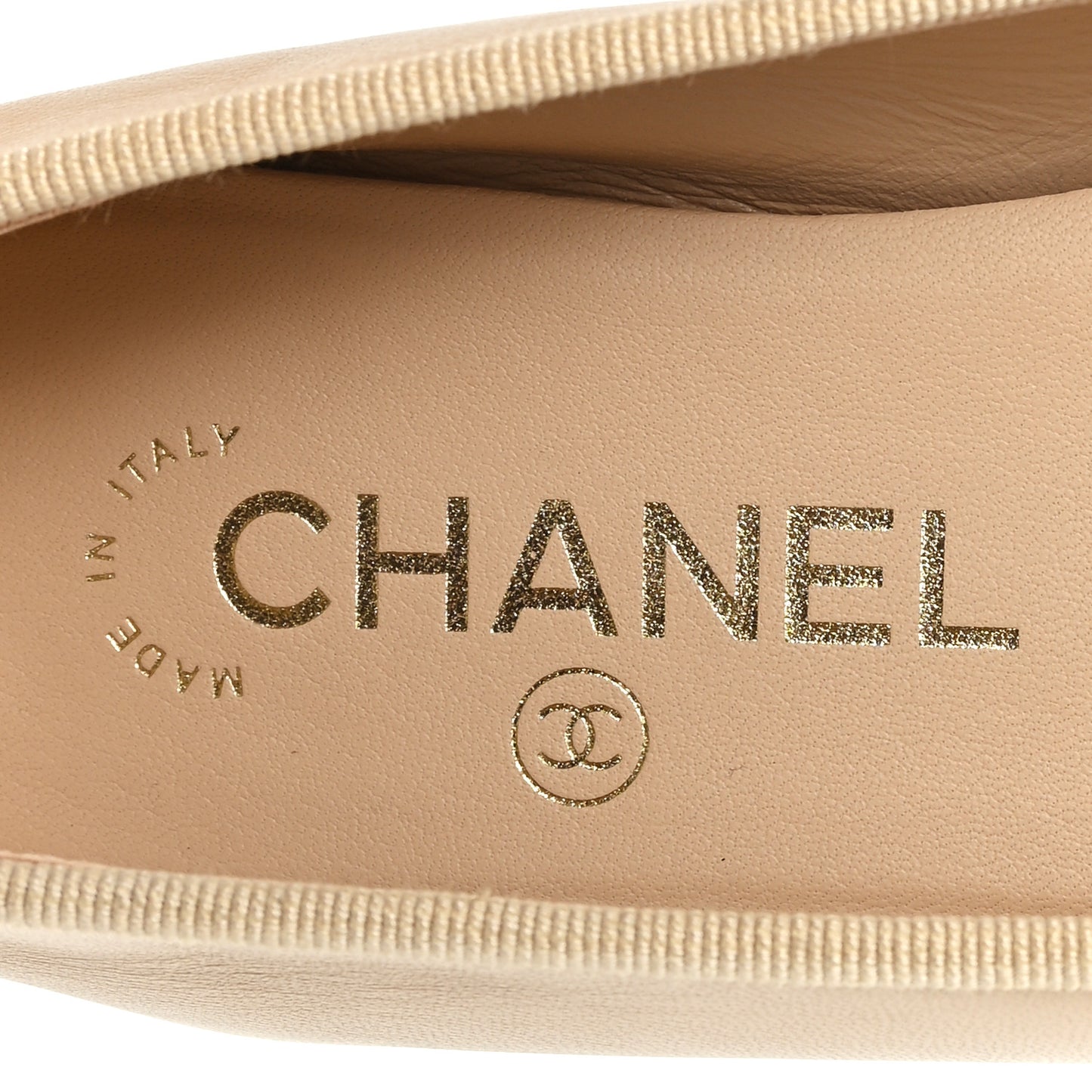Lambskin Grosgrain Cap Toe CC Ballerina Flats 36 Beige Black