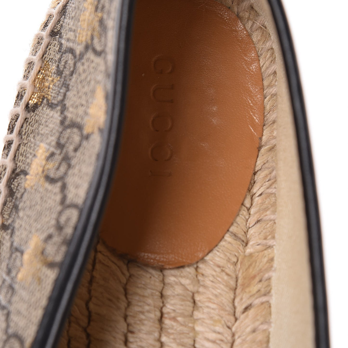 GG Supreme Monogram Bees Espadrille Flats 38 Beige Ebony Oro Black