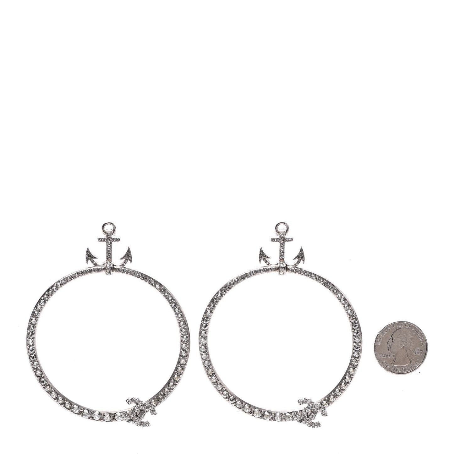 Crystal Anchor CC Hoop Earrings Silver