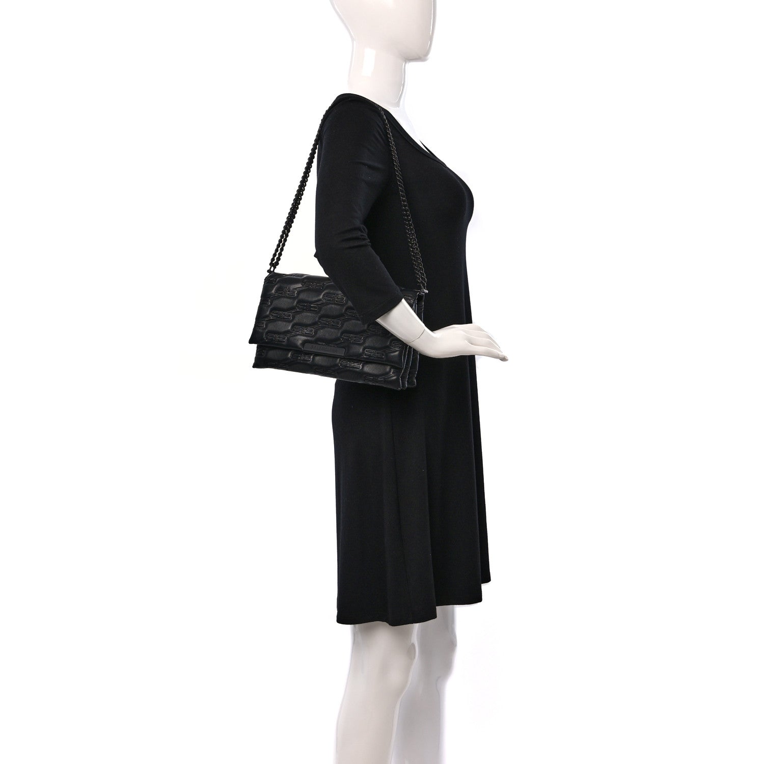 Balenciaga Nappa BB Monogram Embossed Medium Triplet Bag Black 3 of 9