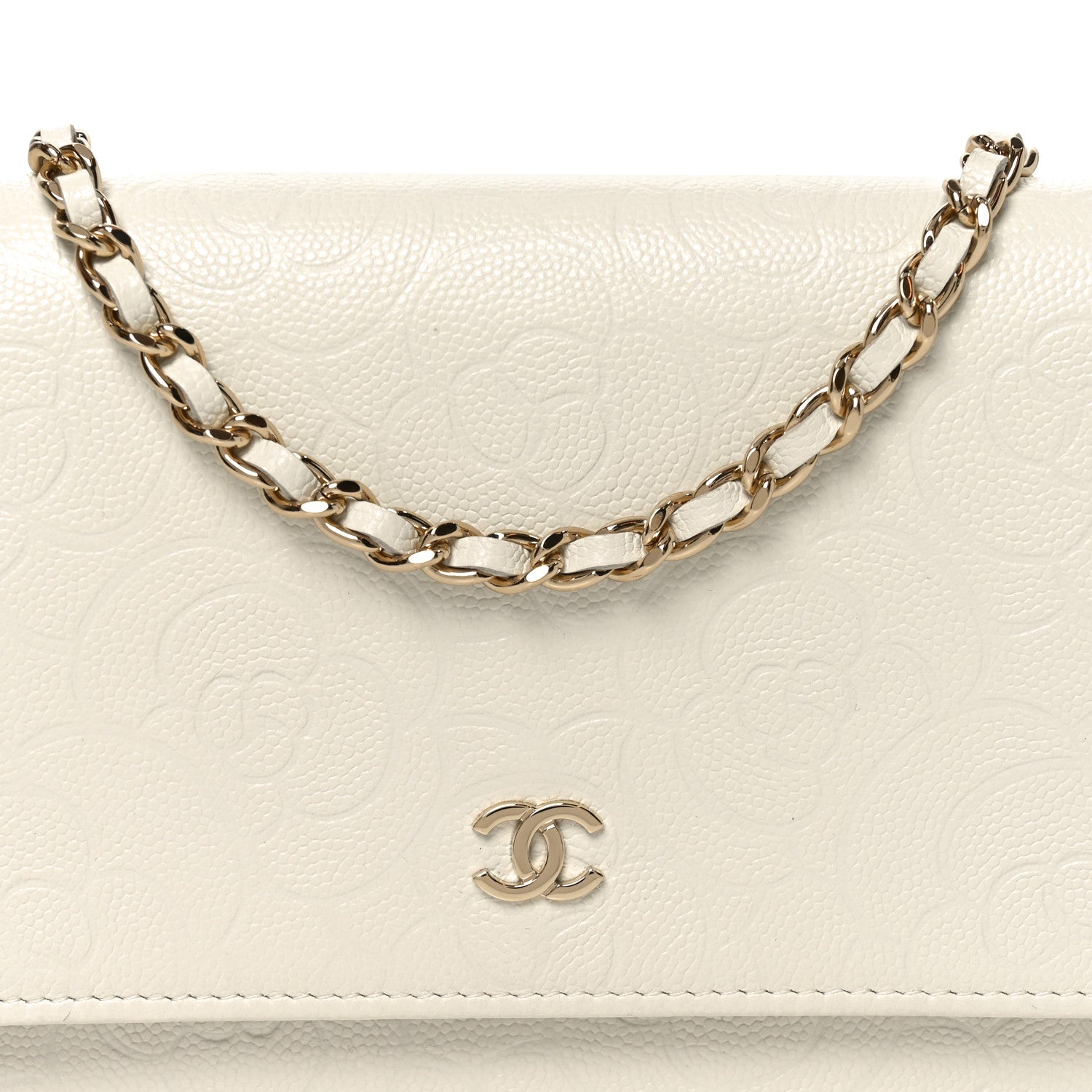 Chanel Caviar Camellia Embossed Wallet On Chain WOC White 9 of 11