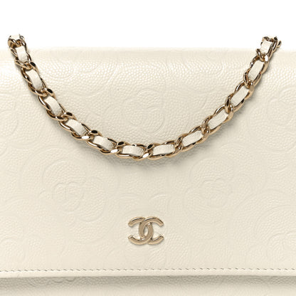 Chanel Caviar Camellia Embossed Wallet On Chain WOC White 9 of 11