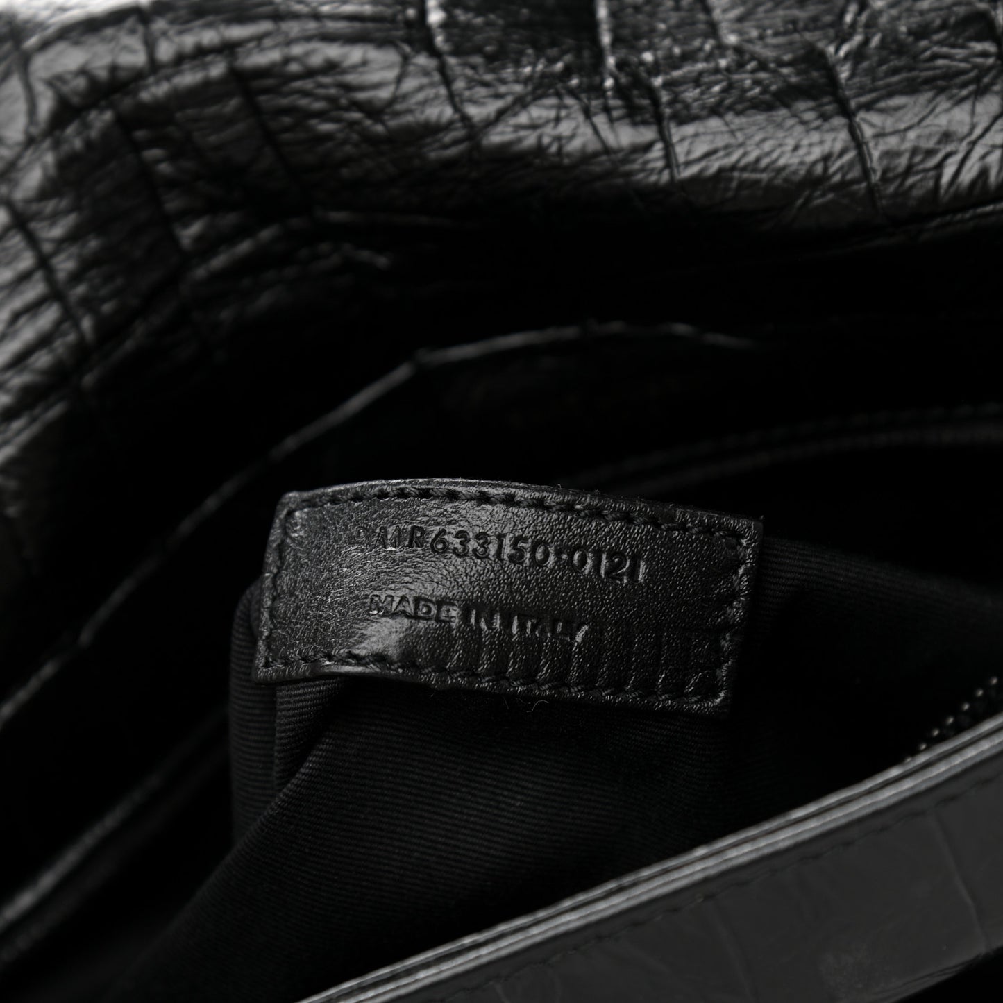 Crocodile Embossed Lambskin Monogram Medium Niki Chain Satchel Black