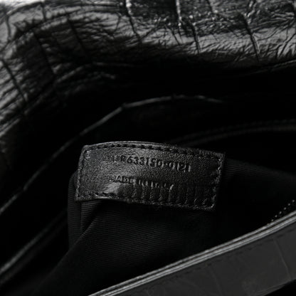 Saint Laurent Crocodile Embossed Lambskin Monogram Medium Niki Chain Satchel Black 8 of 12
