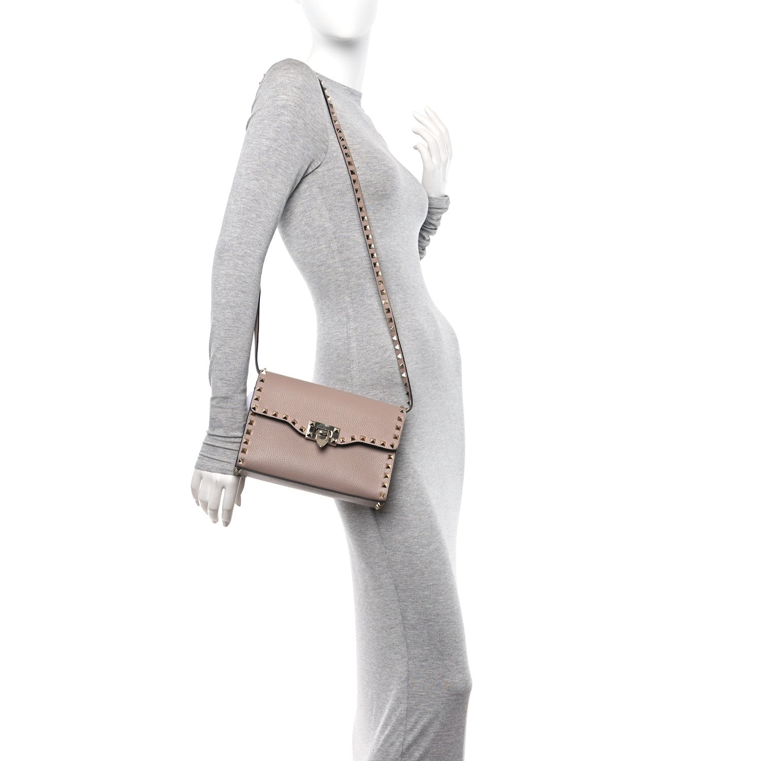 Valentino Garavani Pebbled Calfskin Medium Rockstud Flip Lock Crossbody Bag Poudre 2 of 10