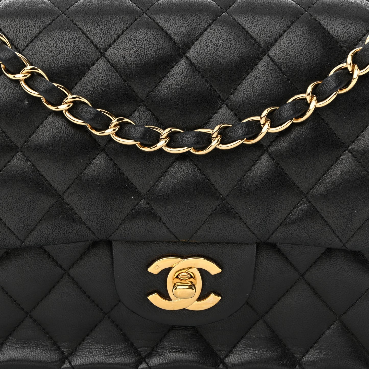 Lambskin Quilted Medium Double Flap Black