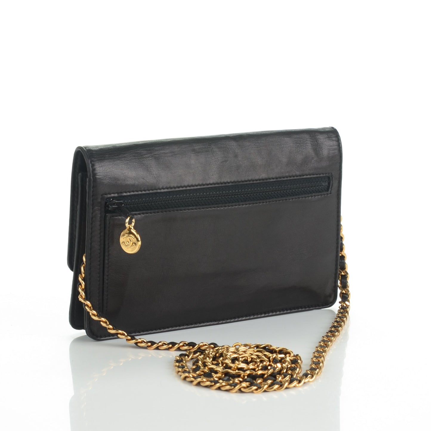 Lambskin Timeless CC Wallet On Chain WOC Black