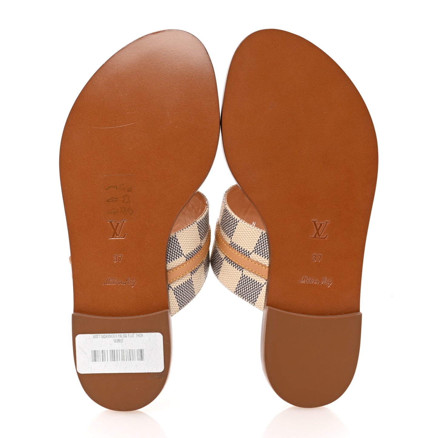 Damier Azur Palma Flat Thong Sandals 37