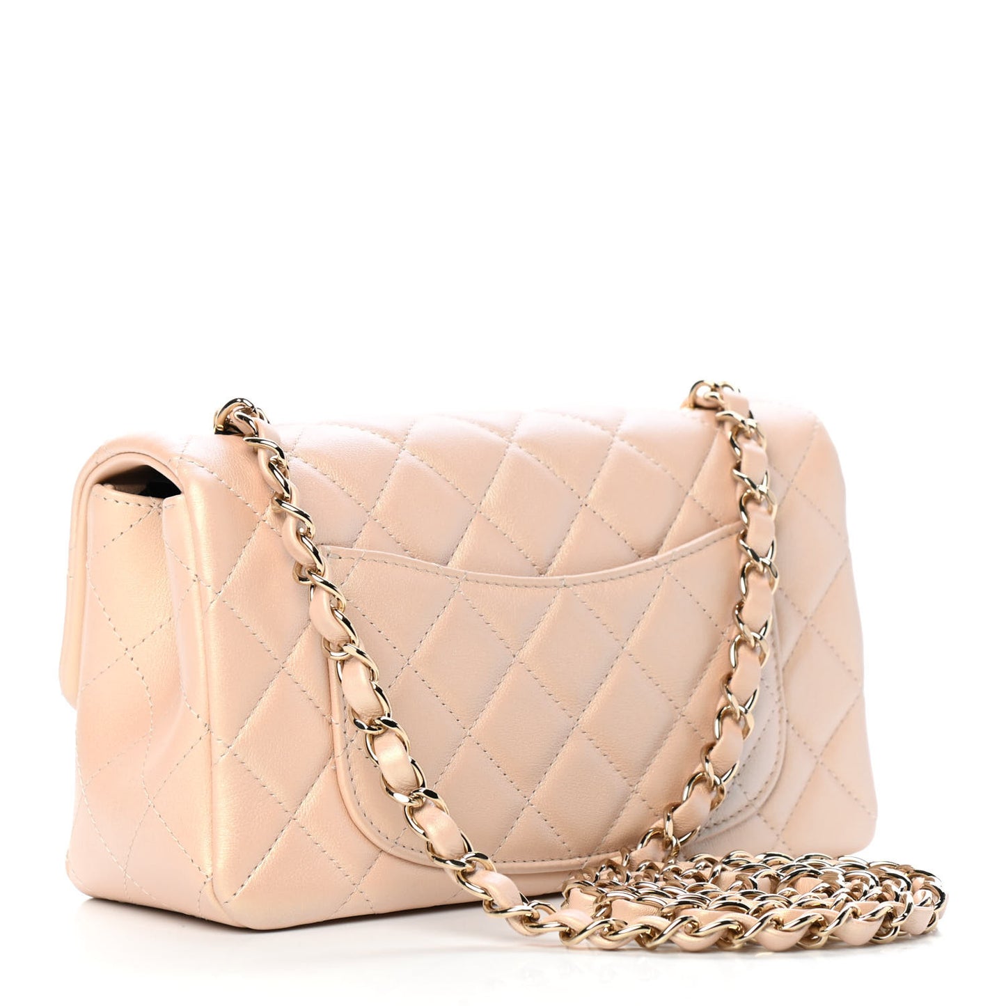 Iridescent Calfskin Quilted Mini Rectangular Flap Beige