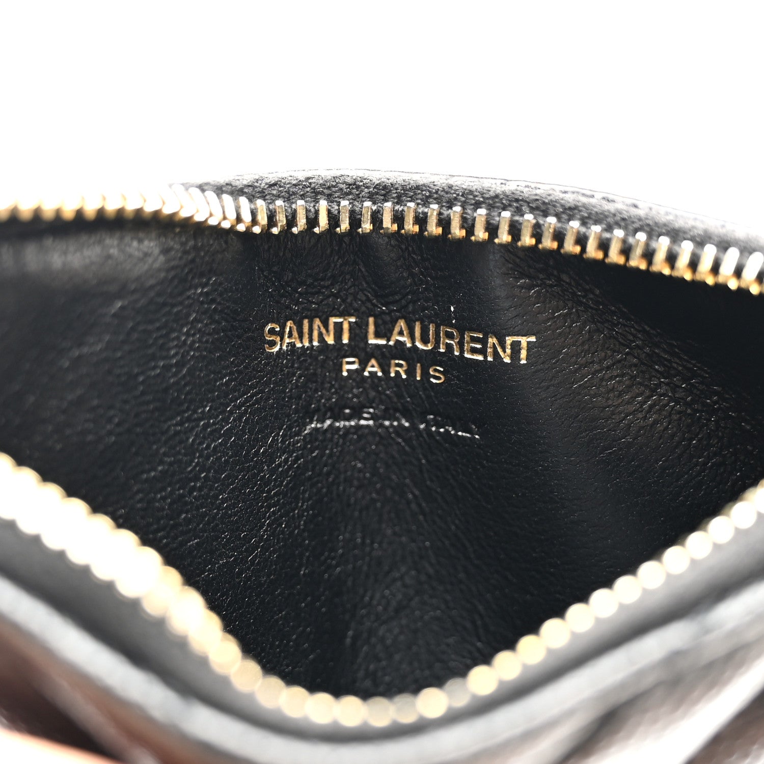 Saint Laurent Grain De Poudre Matelasse Chevron Monogram Fragments Zippered Card Case Black 6 of 10