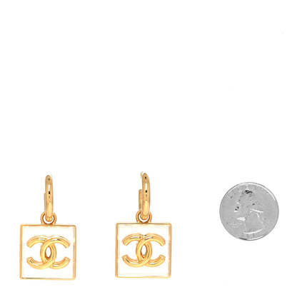 Chanel Metal Resin CC Square Drop Earrings Gold Transparent 2 of 4
