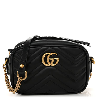 Gucci Calfskin Matelasse Mini GG Marmont Chain Shoulder Bag Black 1 of 11