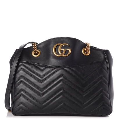 Gucci Calfskin Matelasse Medium GG Marmont Open Top Shoulder Bag Black 1 of 12