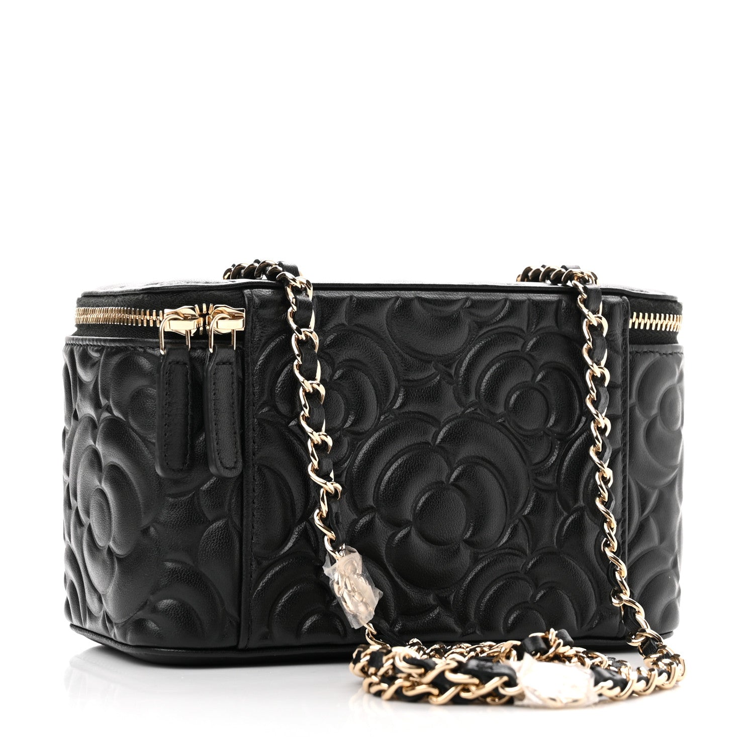 Chanel Lambskin Camellia Embossed Small Vanity Case With Chain Black 3 of 10