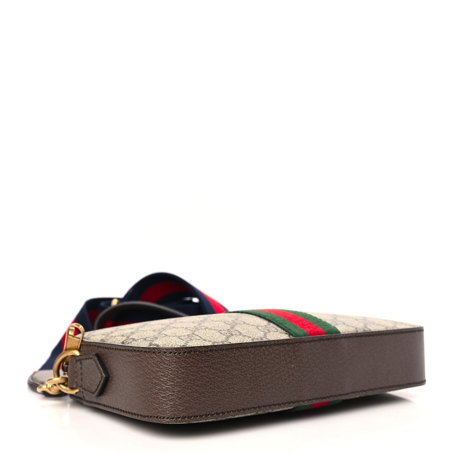 GG Supreme Monogram Textured Dollar Calfskin Web Ophidia Wristlet Shoulder Bag Beige Ebony New Acero