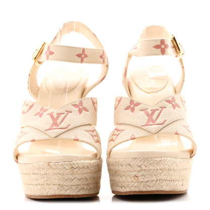 Louis Vuitton Empreinte Monogram Starboard Espadrille Wedge Sandals 37 Creme Rose Trianon 3 of 10