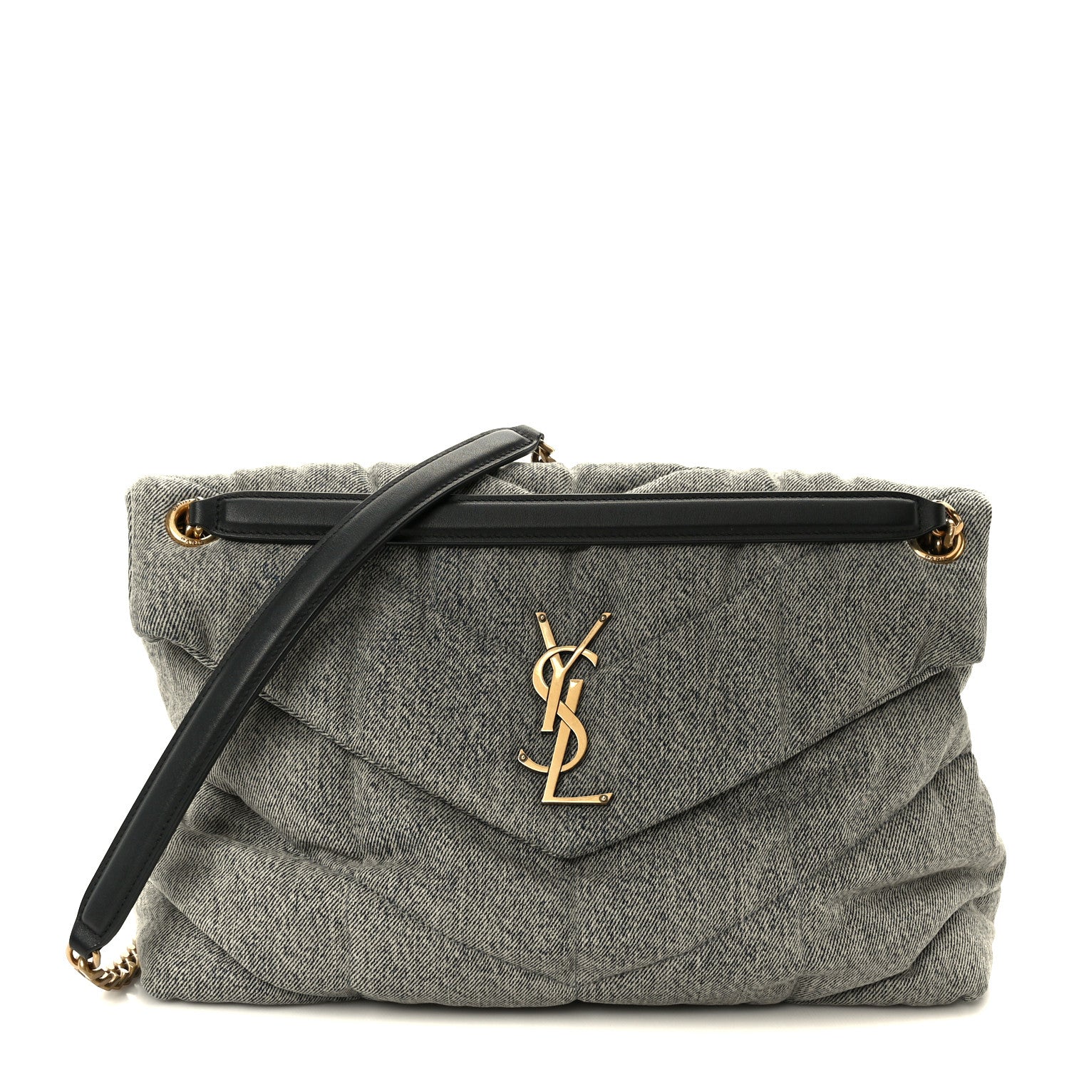 Saint Laurent Denim Quilted Medium Loulou Puffer Monogram Chain Satchel Azur 1 of 10