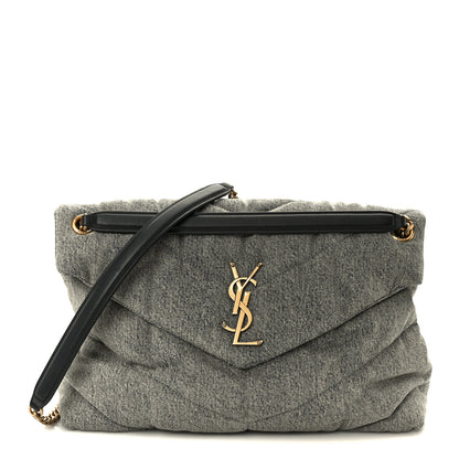 Saint Laurent Denim Quilted Medium Loulou Puffer Monogram Chain Satchel Azur 1 of 10