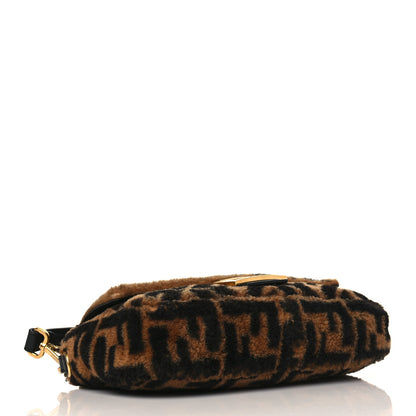 Fendi Shearling Vitello Dolce Macro FF 1974 Baguette Tobacco Black 3 of 7