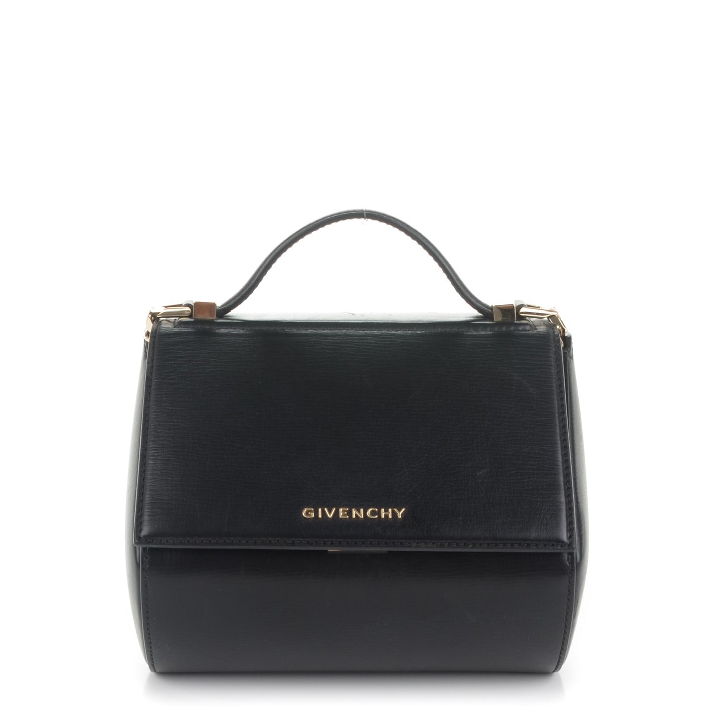 Textured Calfskin Mini Pandora Box Chain Crossbody Bag Black