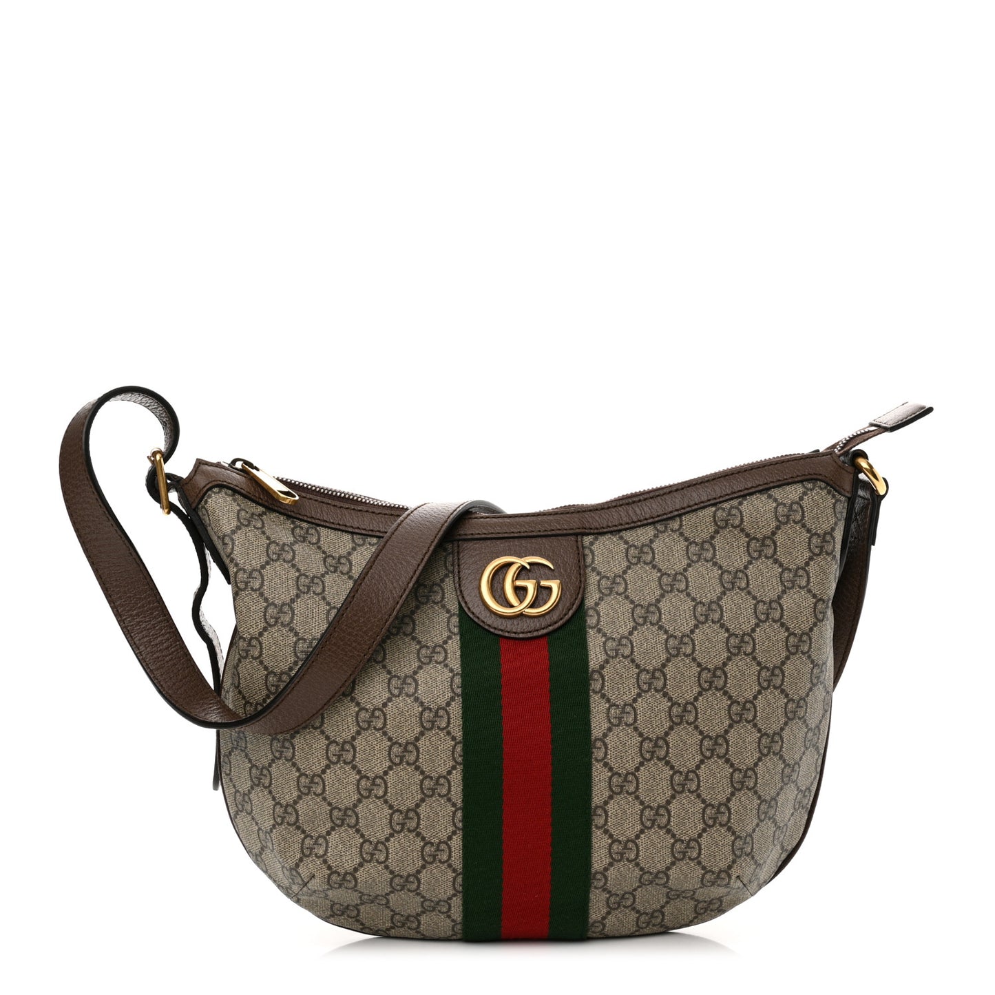 GG Supreme Monogram Web Small Ophidia Half Moon Hobo Brown