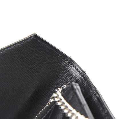Saint Laurent Grain De Poudre Matelasse Chevron Monogram Envelope Chain Wallet Black 8 of 13