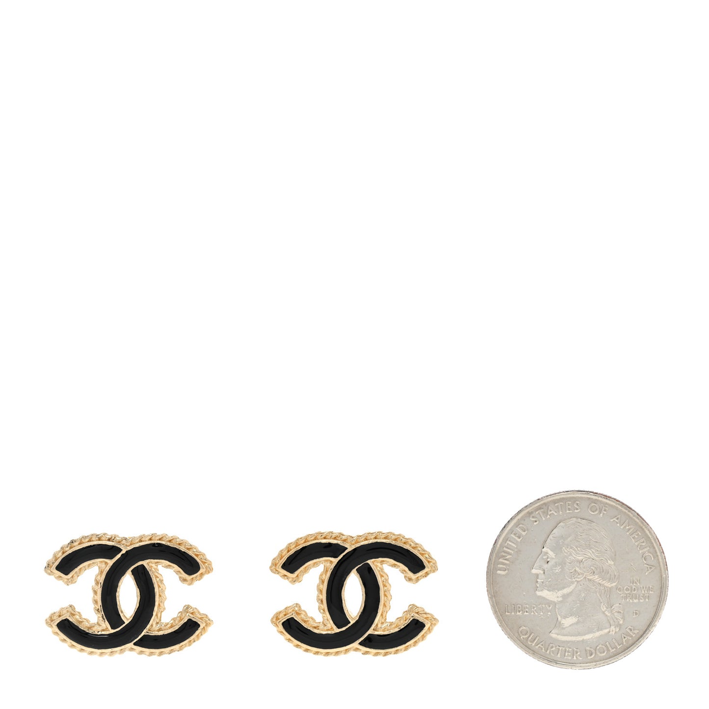 Enamel Metal Rope CC Earrings Black Gold