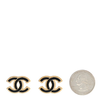 Chanel Enamel Metal Rope CC Earrings Black Gold 2 of 5