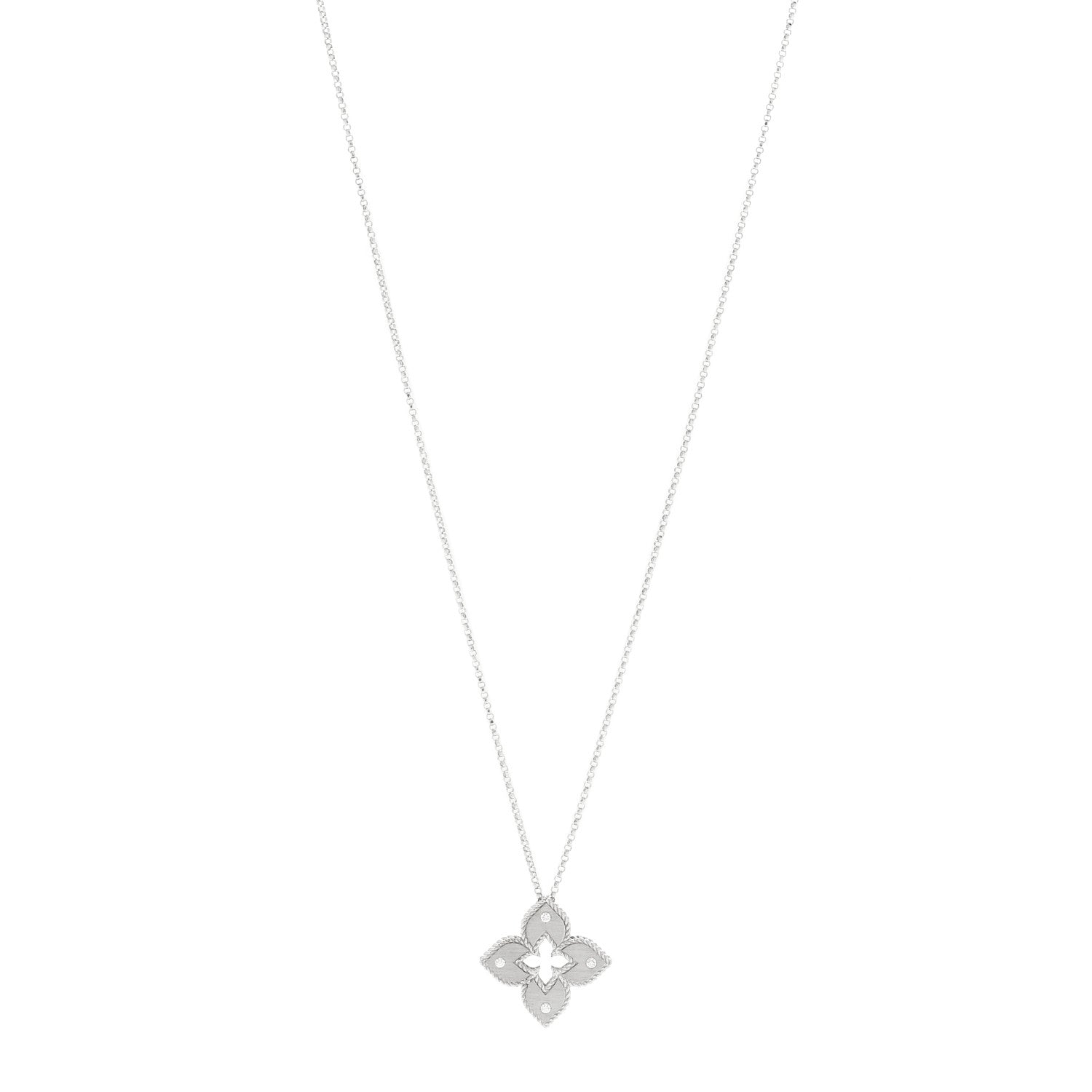 Roberto Coin 18K White Gold Diamond Petite Venetian Princess Flower Pendant Necklace 1 of 8