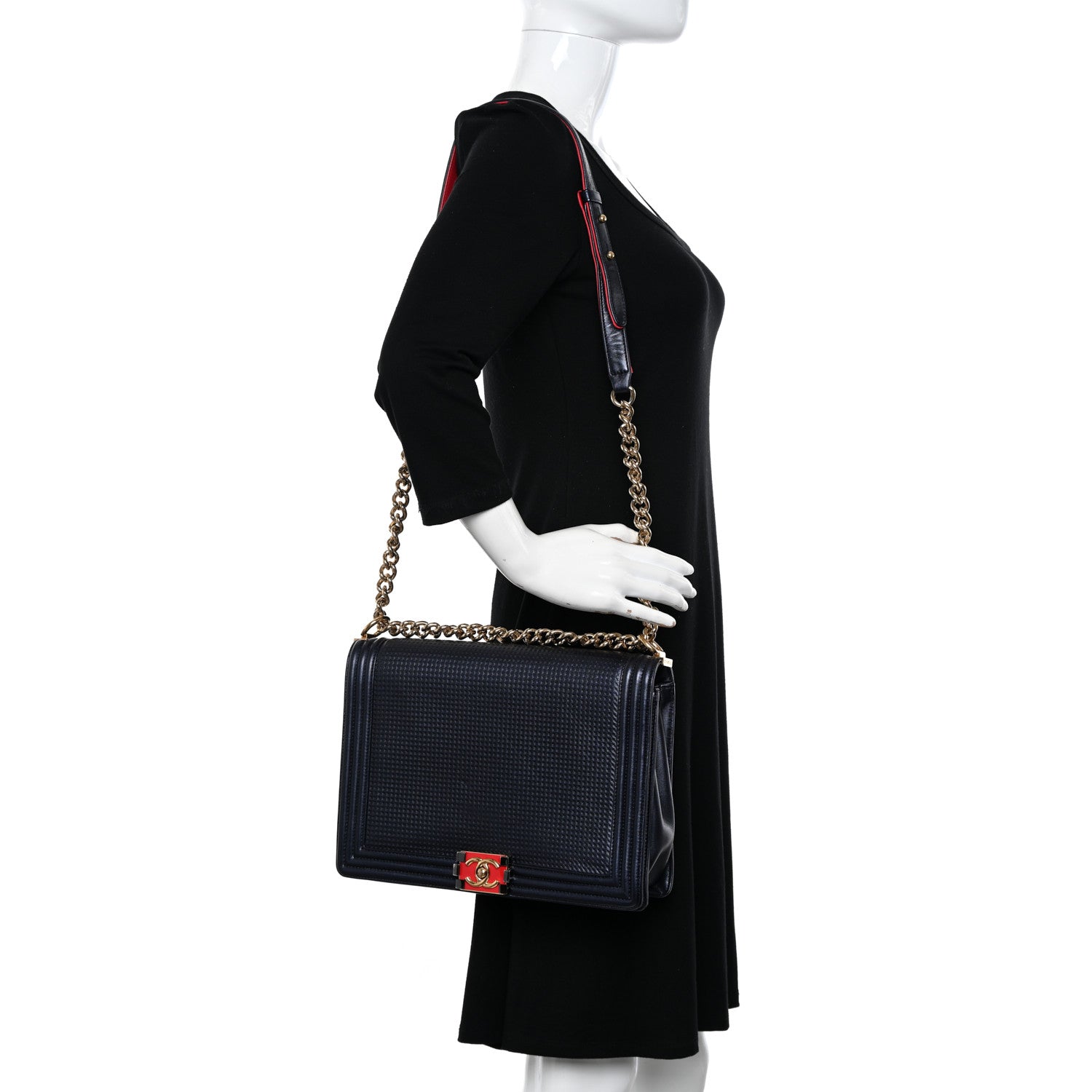 Chanel Lambskin Embossed Large Boy Cube Flap Navy Blue 2 of 17