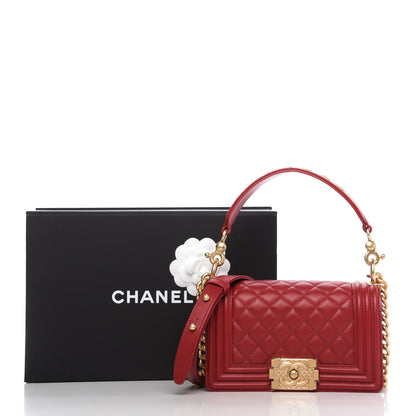 Chanel Calfskin Quilted Small Boy Logo Top Handle Flap Red 11 of 11