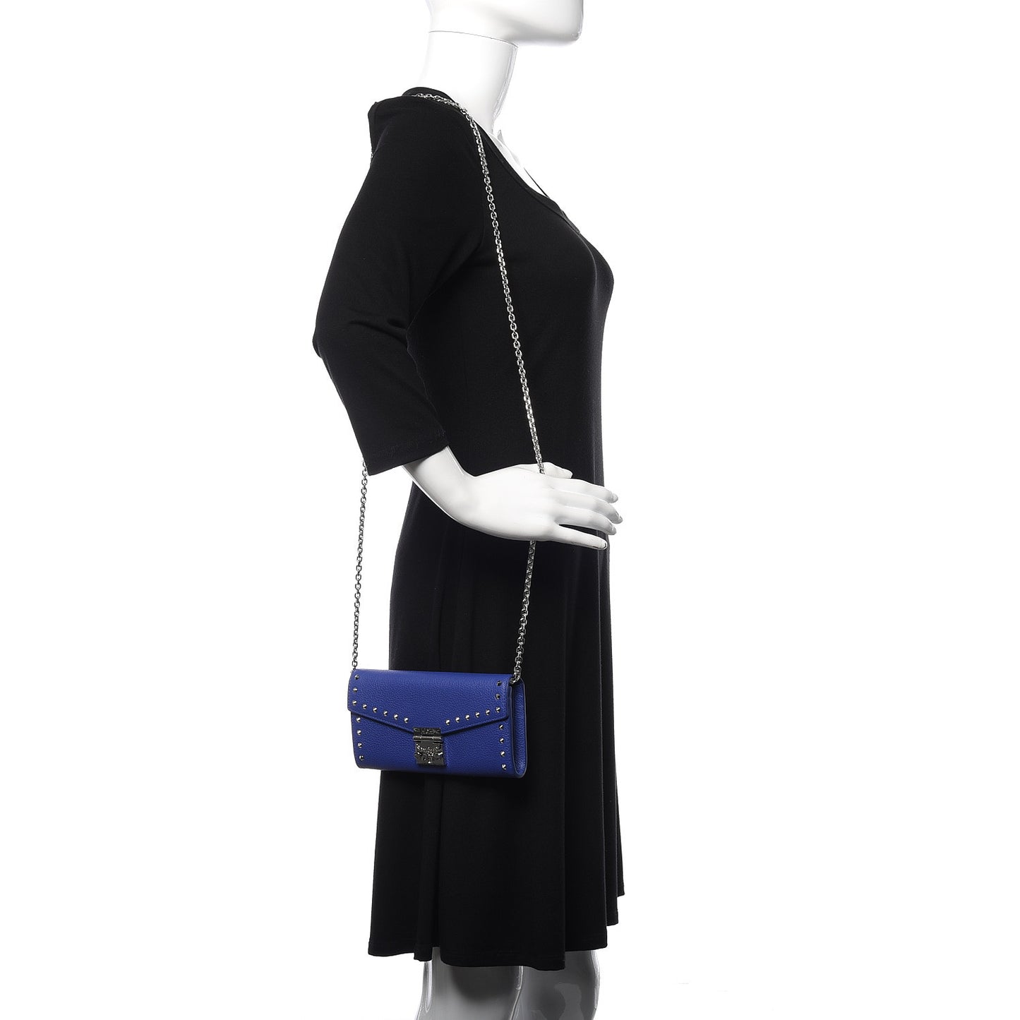Calfskin Studded Patricia Wallet On Chain Spectrum Blue
