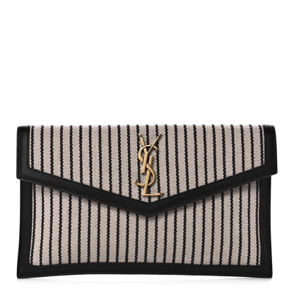 Saint Laurent Canvas Striped Uptown Pouch Beige Black 1 of 9