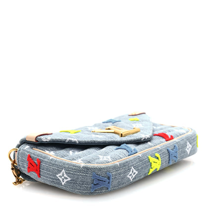Louis Vuitton Embroidered Monogram Denim New Wave Chain Pochette Blue 4 of 9