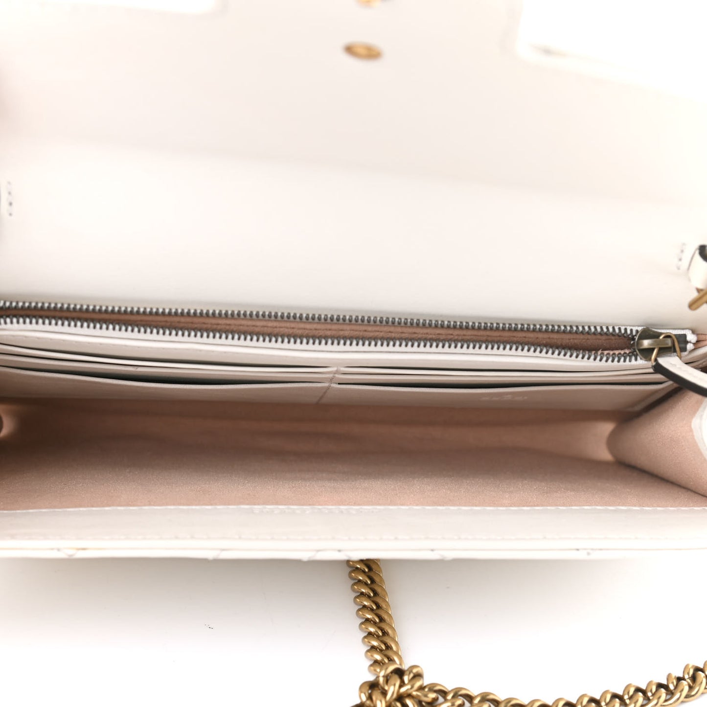 Calfskin Matelasse Mini GG Marmont Chain Wallet Mystic White