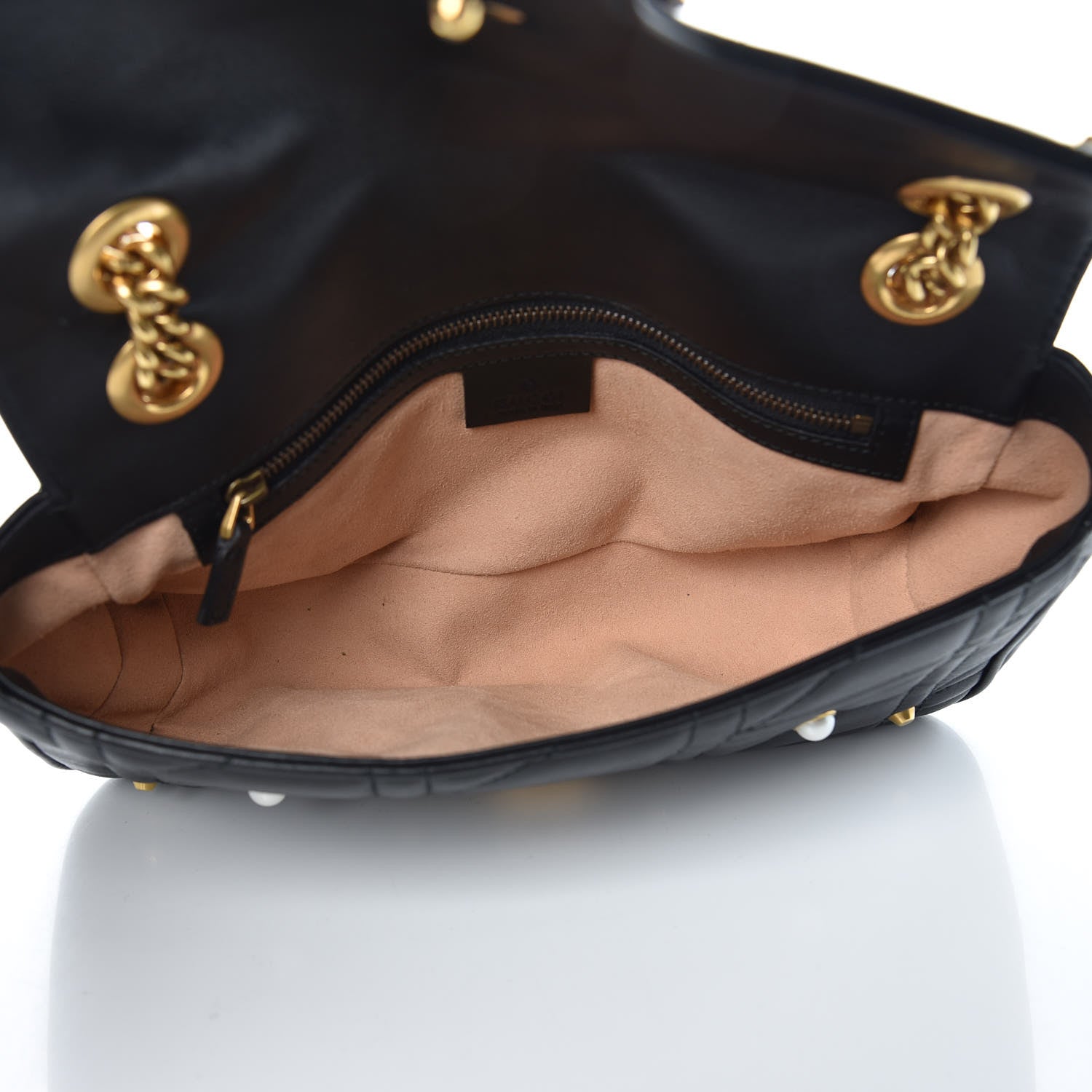 Gucci Calfskin Matelasse Studded Small Pearly GG Marmont Shoulder Bag Black 5 of 11