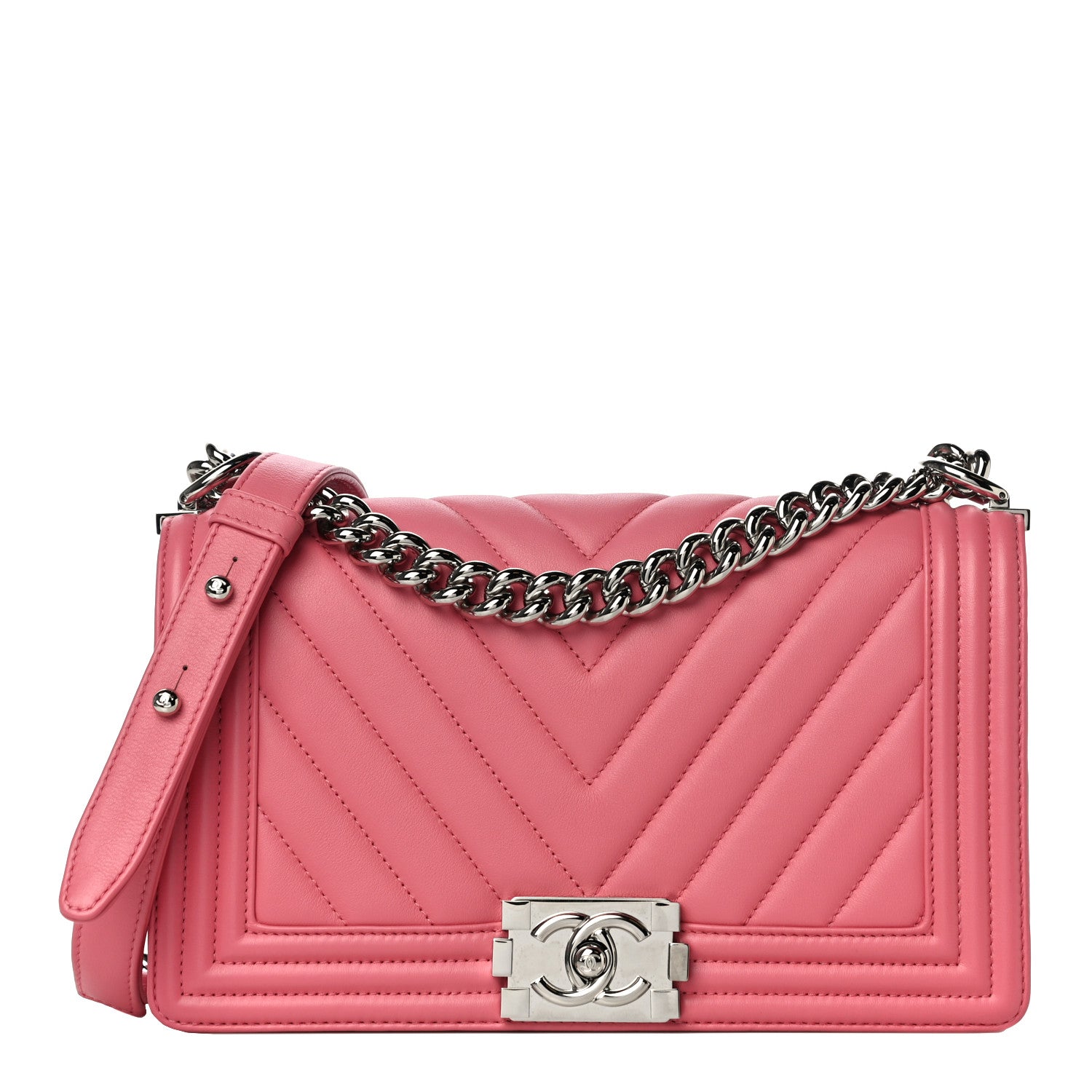 Chanel Lambskin Chevron Quilted Medium Boy Flap Pink 1 of 11