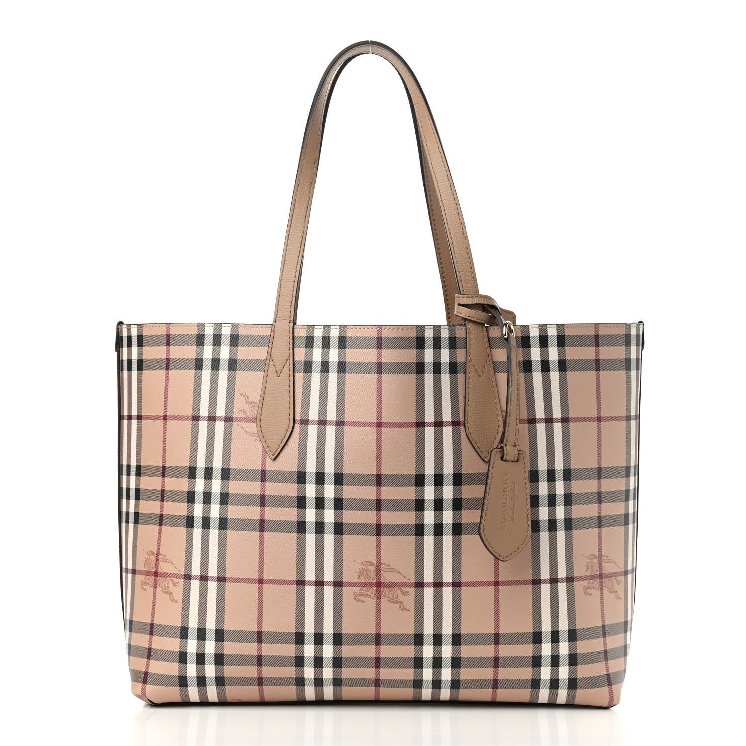 Burberry Grainy Calfskin Haymarket Check Medium Reversible Tote Camel 5 of 15