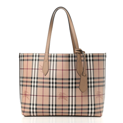 Burberry Grainy Calfskin Haymarket Check Medium Reversible Tote Camel 5 of 15