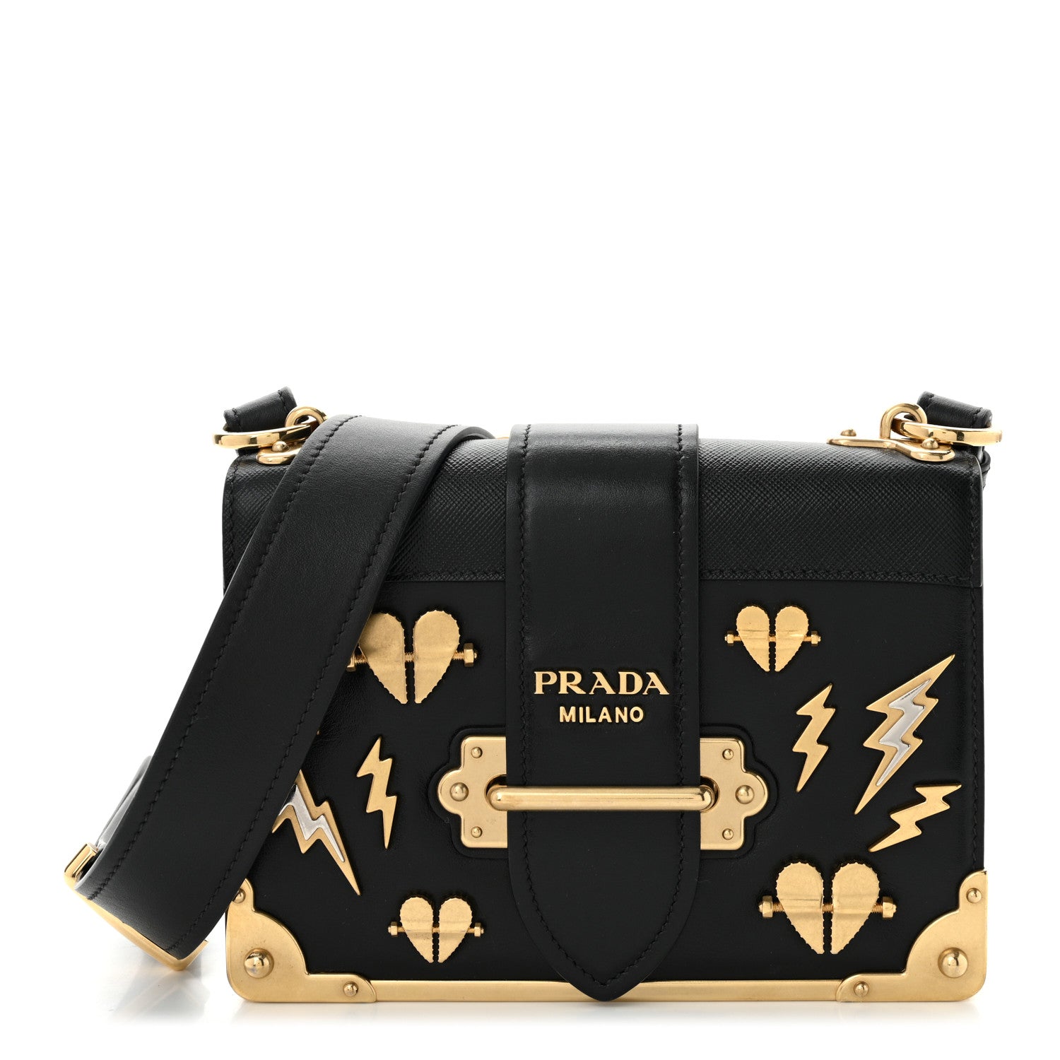 Prada City Calf Saffiano Cahier Hearts Bag Black 1 of 9