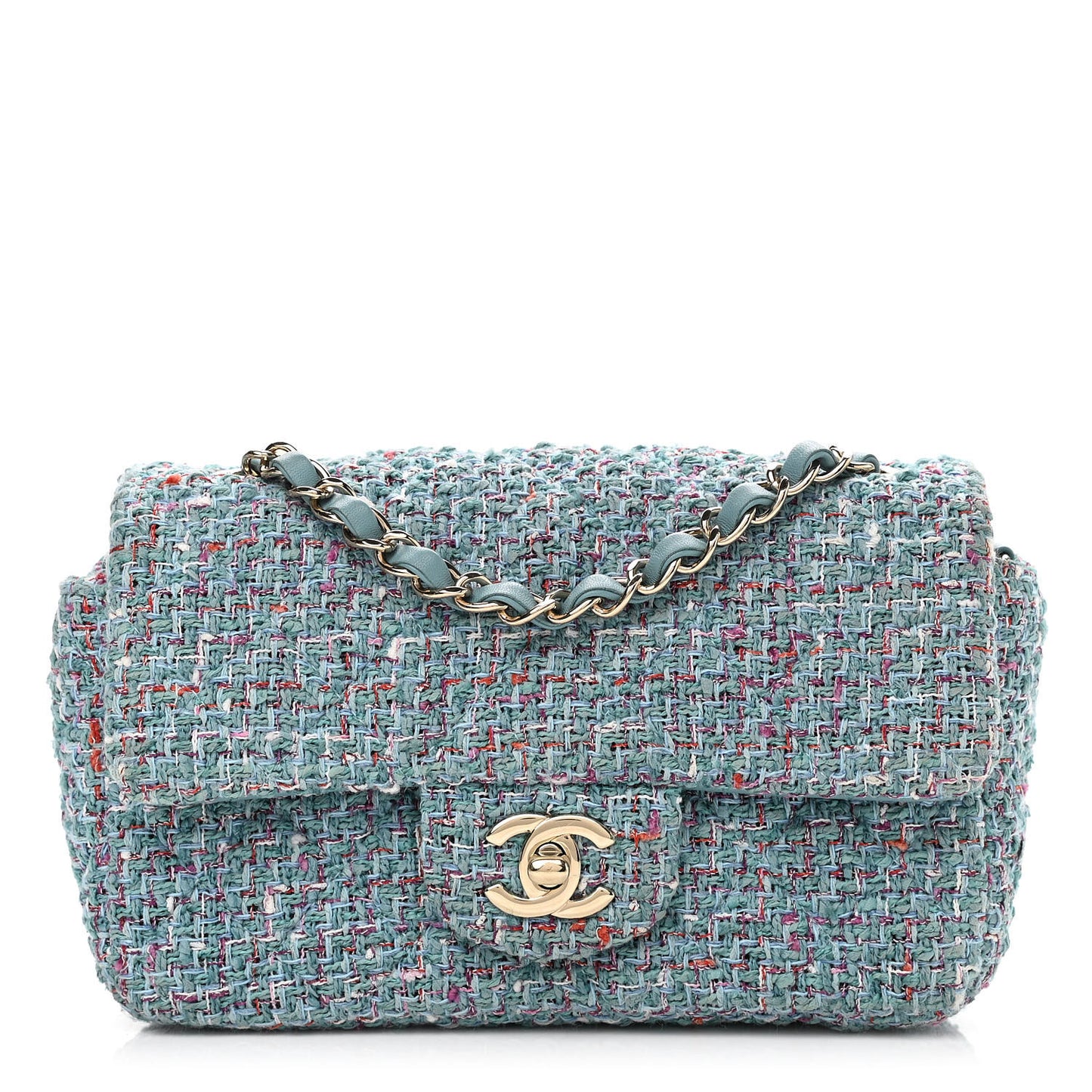 Tweed Quilted Mini Rectangular Flap Turquoise Purple White Red