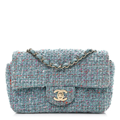Chanel Tweed Quilted Mini Rectangular Flap Turquoise Purple White Red 1 of 10