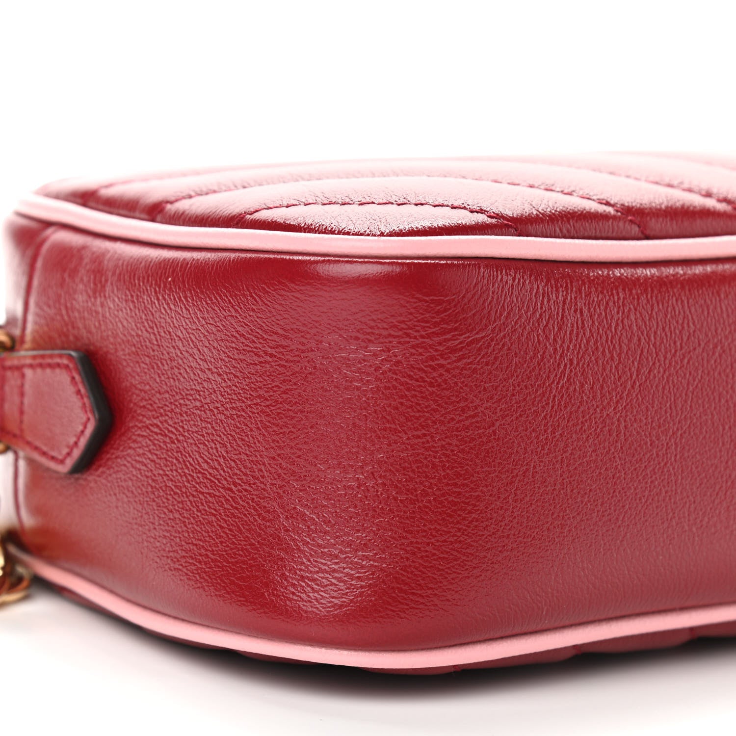 Gucci Azalea Calfskin Enamel Matelasse Diagonal Small Torchon GG Marmont Chain Shoulder Bag New Cherry Red Wild Rose 9 of 10
