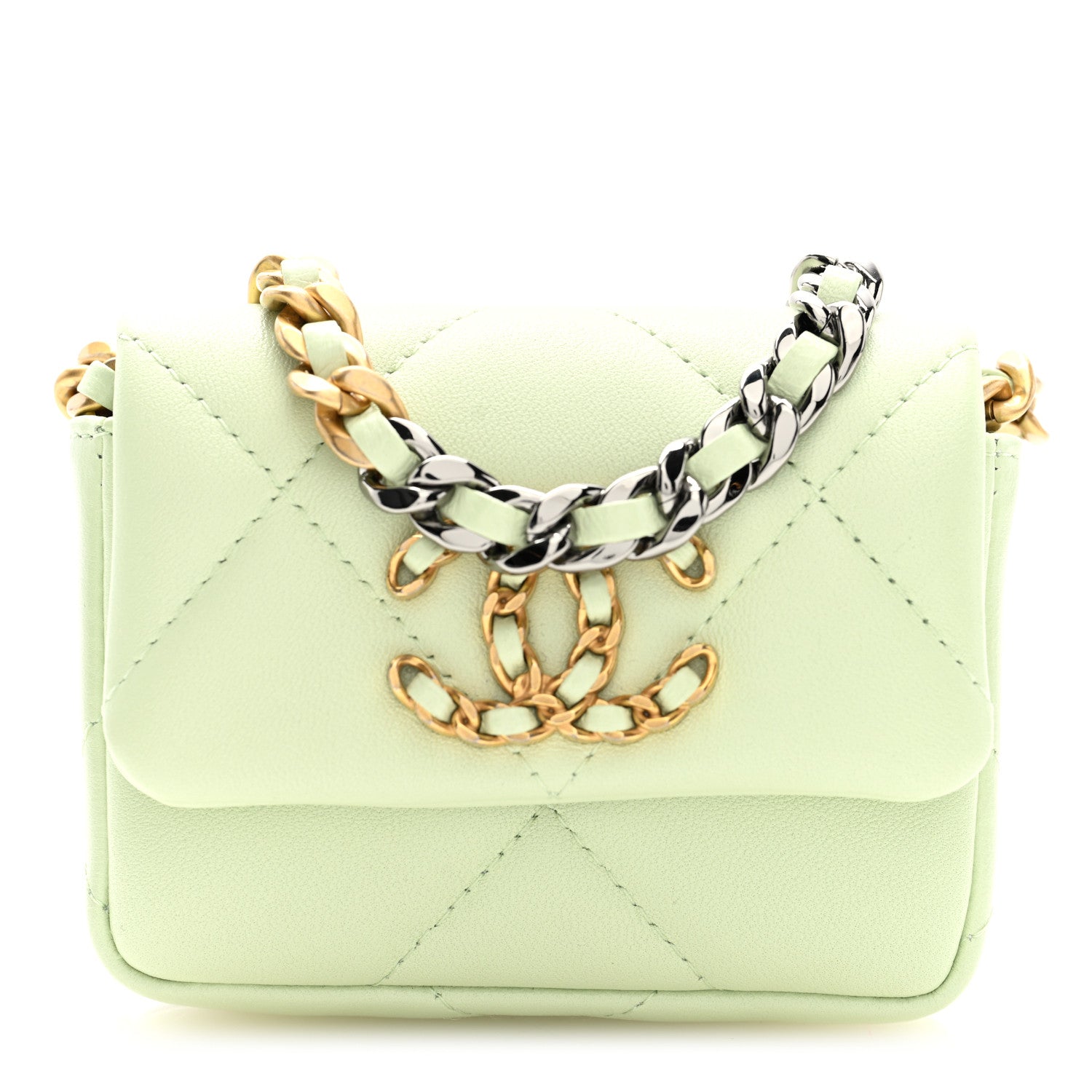 Chanel Lambskin Quilted Chanel 19 Flap Mini Shoulder Bag Light Green 1 of 10